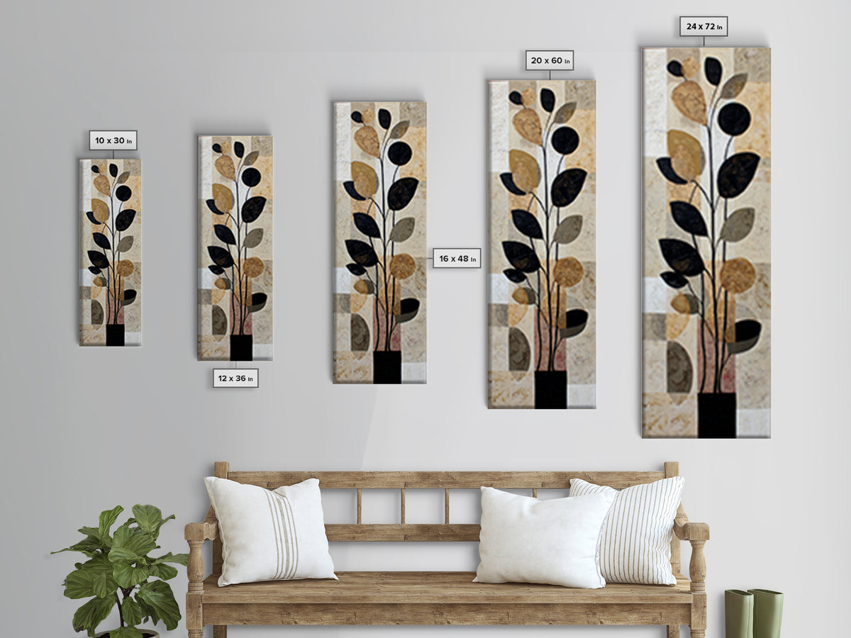 Clean Botanical Silhouette on Color Block Ground Canvas Print, Modern Art, Printable Art, Living Room Decor, Modern, MOD-1x3-83