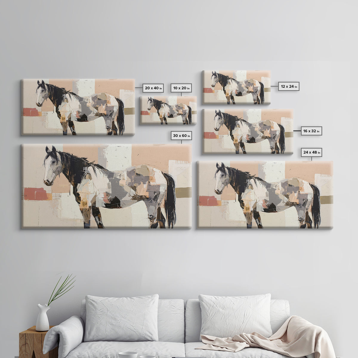 Contemporary Horse Portrait Framed Canvas Print, Modern Art, Living Room Decor, Fine Art, Modern, Gallery Decor, Neutral Decor, MOD-2x1-11