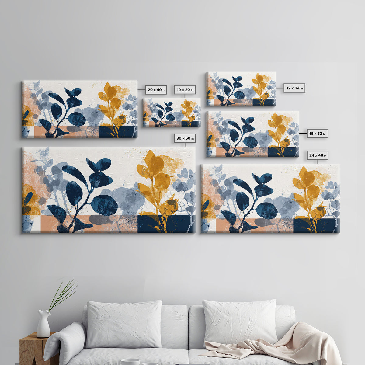 Clean Botanical Silhouette on Color Block Ground Canvas Print, Modern Art, Mid Century Modern Art, Living Room Decor, Modern, MOD-2x1-19
