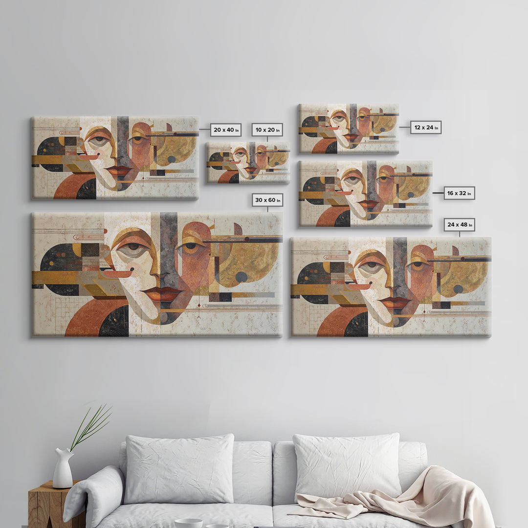 Abstract Face with Asymmetrical Features Framed Canvas Print, Modern Art, Art Deco, Living Room Decor, Fine Art, Modern, MOD-2x1-3