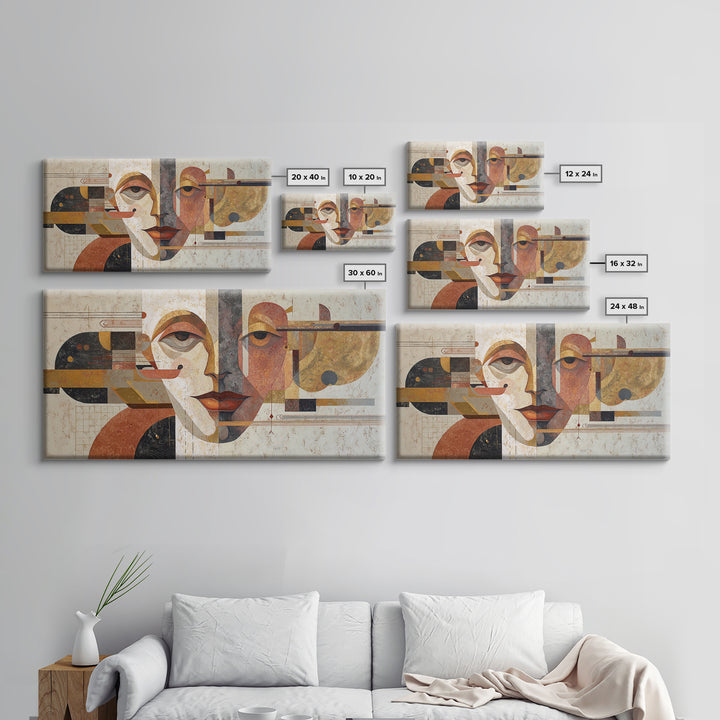 Abstract Face with Asymmetrical Features Framed Canvas Print, Modern Art, Art Deco, Living Room Decor, Fine Art, Modern, MOD-2x1-3