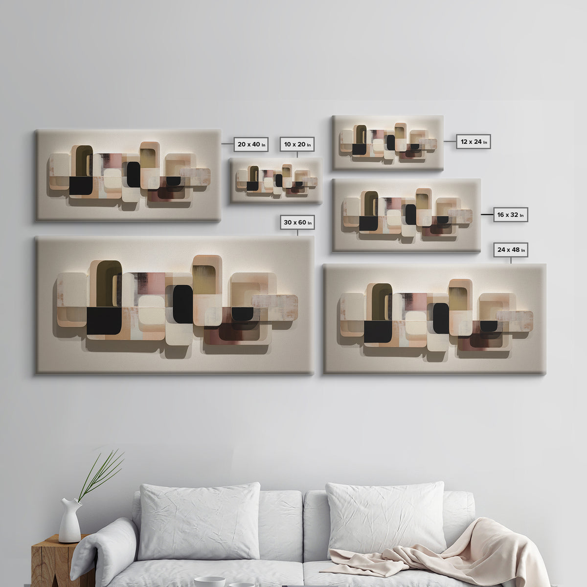 Minimal Sculpture Shapes Painted Canvas Print, Modern Art, Wall Decor, Living Room Decor, Abstract Art, Modern, Digital Print, MOD-2x1-52