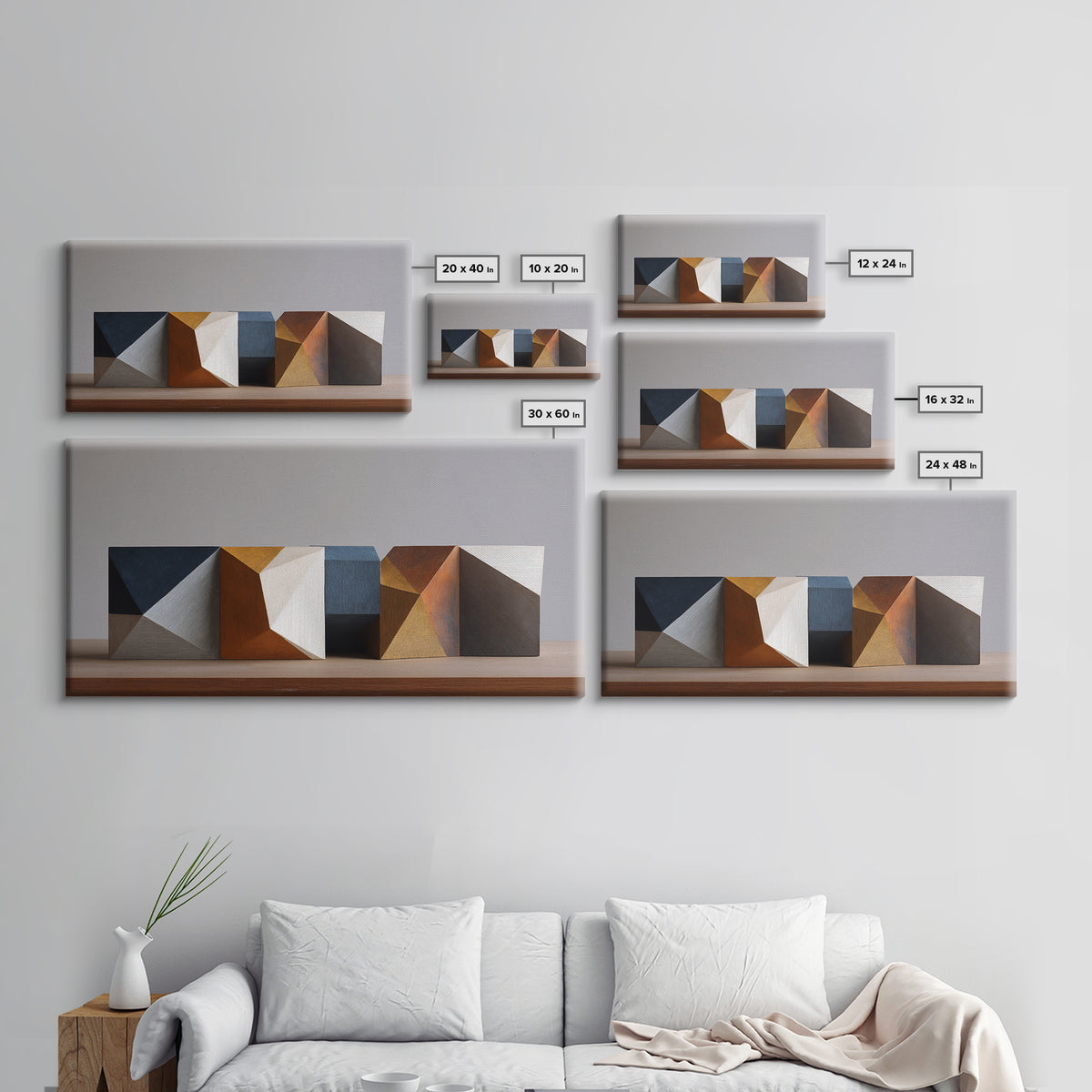 Minimal Sculpture Shapes Painted Canvas Print, Modern Art, Canvas Art, Living Room Decor, Fine Art, Modern, Poster Art, MOD-2x1-76