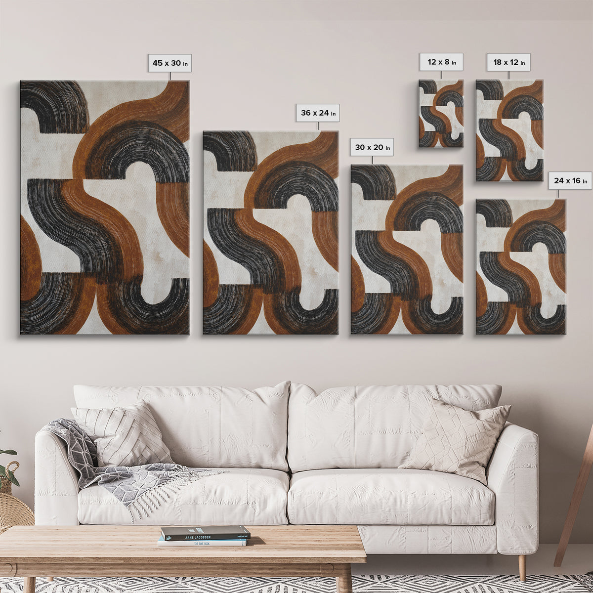 Dynamic Black Brush Marks on Neutral Ground Canvas Print, Modern Art, Digital Prints, Living Room Decor, Fine Art, Modern, MOD-2x3-67