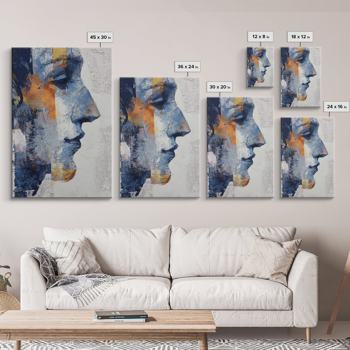 Expressive Brushwork in Cobalt and Rust Canvas Print, Modern Art, Digital Art, Living Room Decor, Abstract Art, Modern, MOD-2x3-86