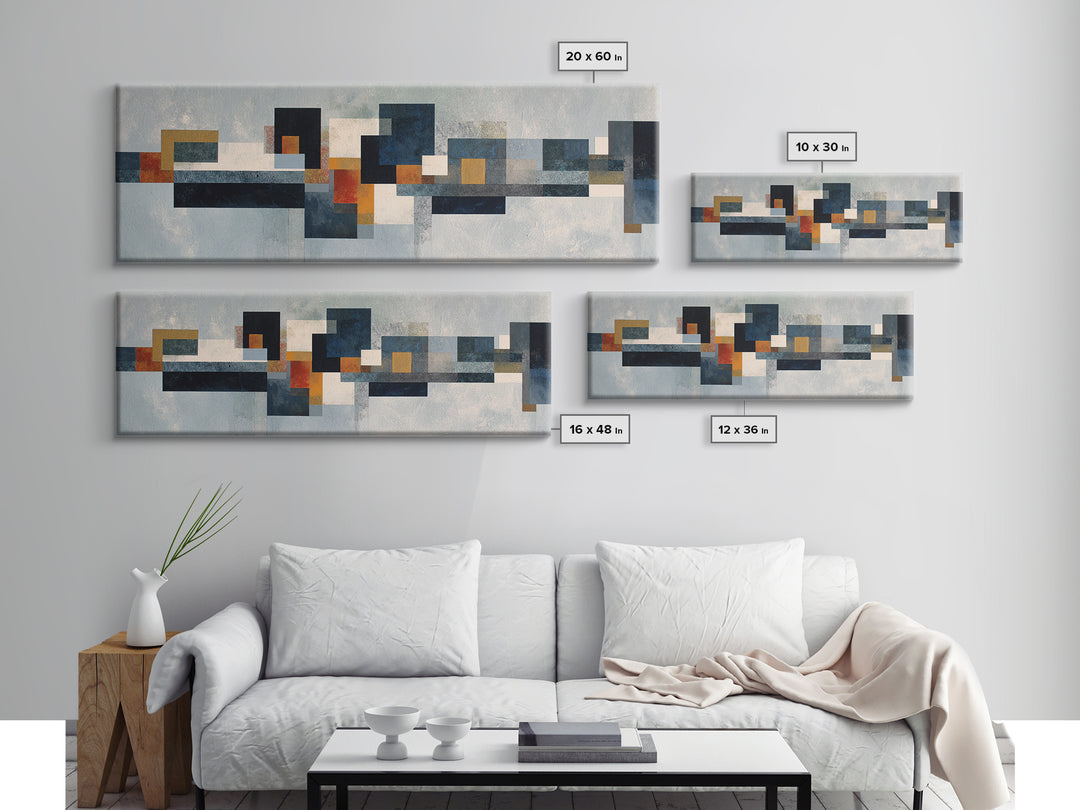 Geometric City Abstraction Canvas Print, Modern Art, Mid Century Modern Art, Living Room Decor, Fine Art, Modern, Art Print, MOD-3x1-20