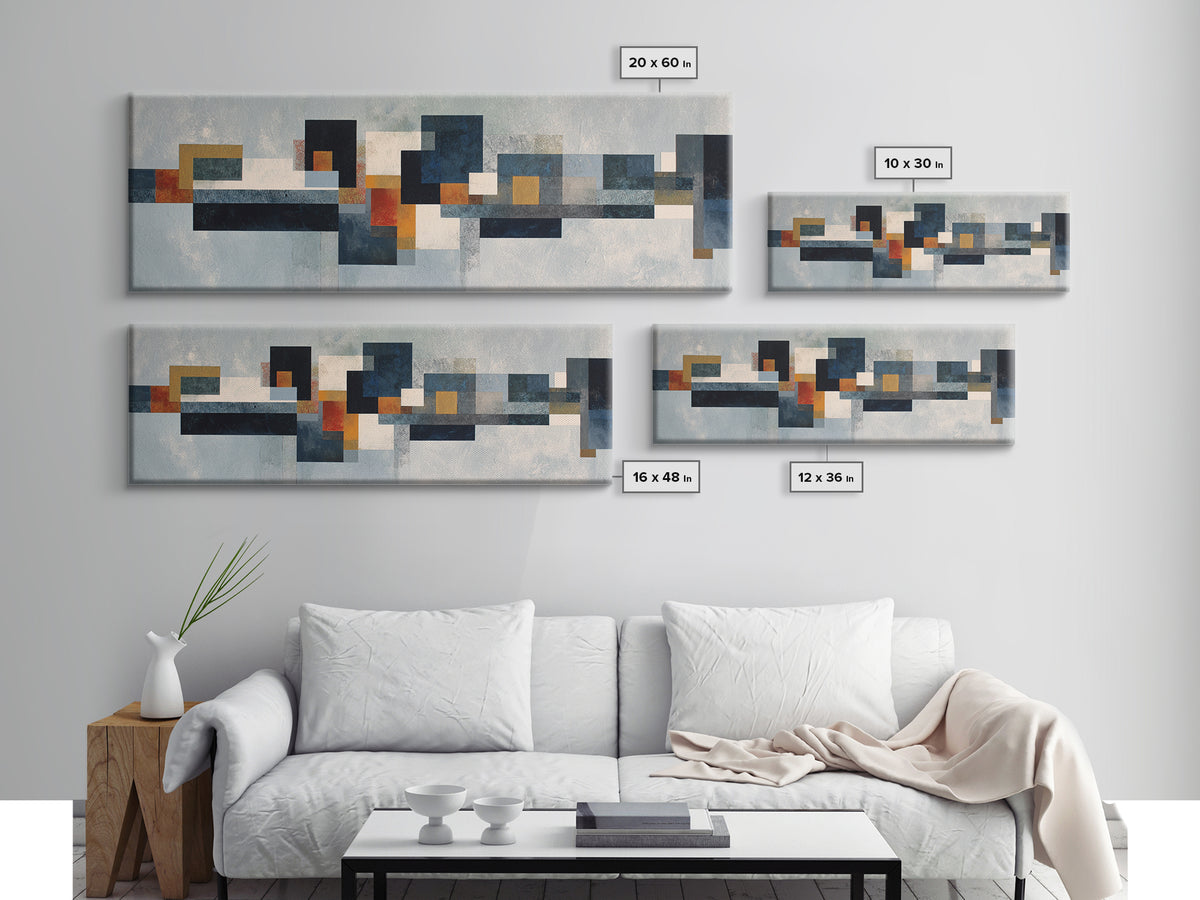 Geometric City Abstraction Canvas Print, Modern Art, Mid Century Modern Art, Living Room Decor, Fine Art, Modern, Art Print, MOD-3x1-20