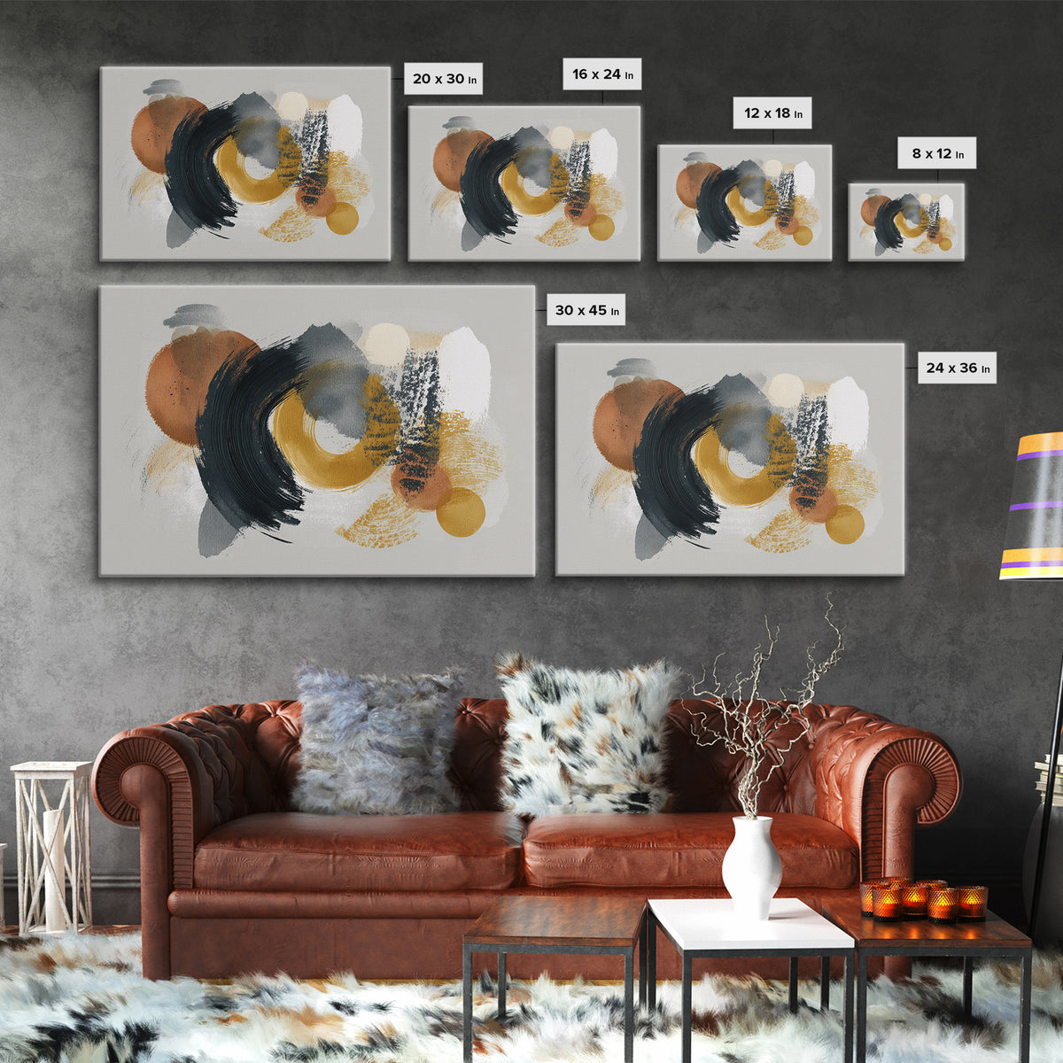 Dynamic Black Brush Marks on Neutral Ground Framed Canvas Print, Modern Art, Neutral Decor, Living Room Decor, Fine Art, Modern, MOD-3x2-39