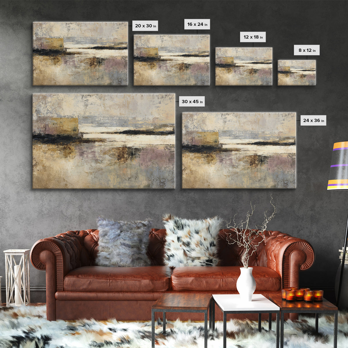 Modern Coastal Landscape Framed Canvas Print, Modern Art, Canvas Wall Art, Living Room Decor, Watercolor Art, Modern, MOD-3x2-46