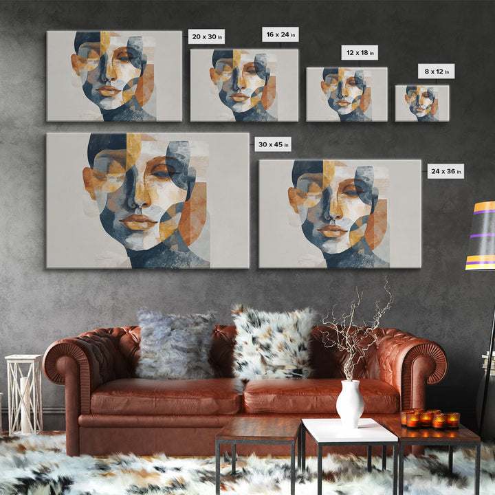 Abstract Face with Asymmetrical Features Canvas Print, Modern Art, Wall Art, Living Room Decor, Fine Art, Modern, Artwork, MOD-3x2-83