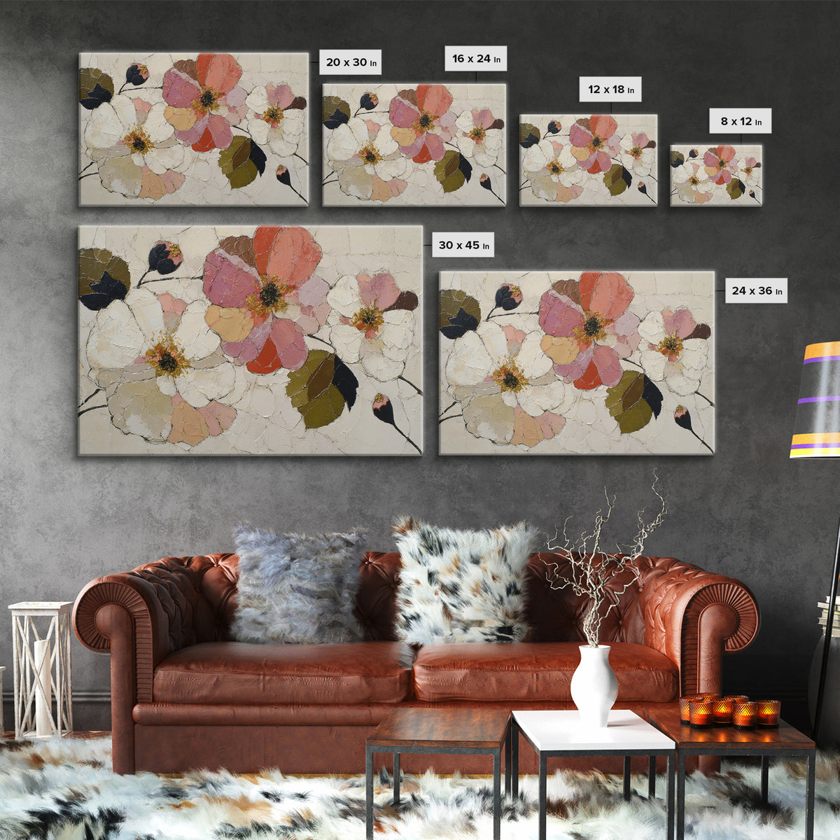Bold Floral Forms Framed Canvas Print, Modern Art, Abstract Wall Art, Living Room Decor, Fine Art, Modern, Neutral Decor, MOD-3x2-90