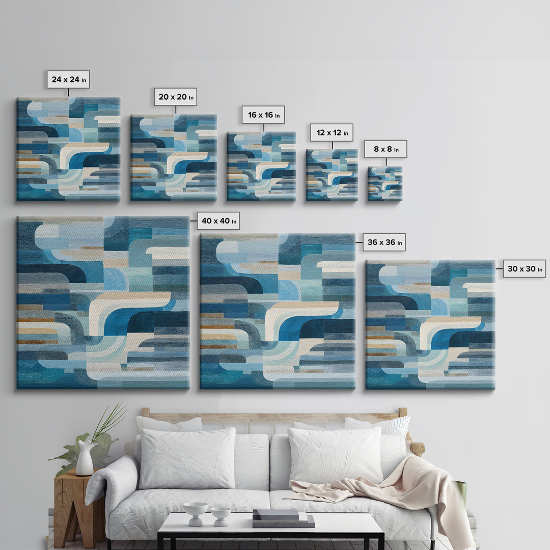 All Blue Ocean Abstraction Framed Canvas Print, Monochrome Art, Wallpaper Mural, Living Room Decor, Fine Art, Mono, MON-1x1-1