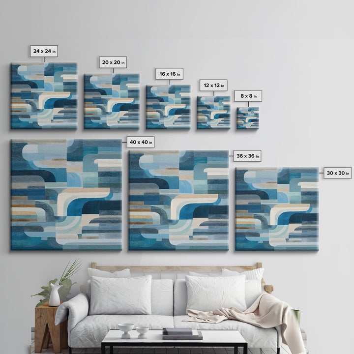 All Blue Ocean Abstraction Framed Canvas Print, Monochrome Art, Wallpaper Mural, Living Room Decor, Fine Art, Mono, MON-1x1-1