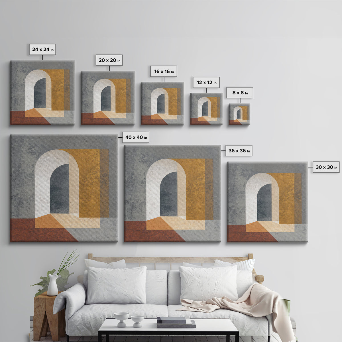Gray Architectural Arch and Shadow Study Canvas Print, Monochrome Art, Boho Wall Art, Living Room Decor, Fine Art, Mono, MON-1x1-10