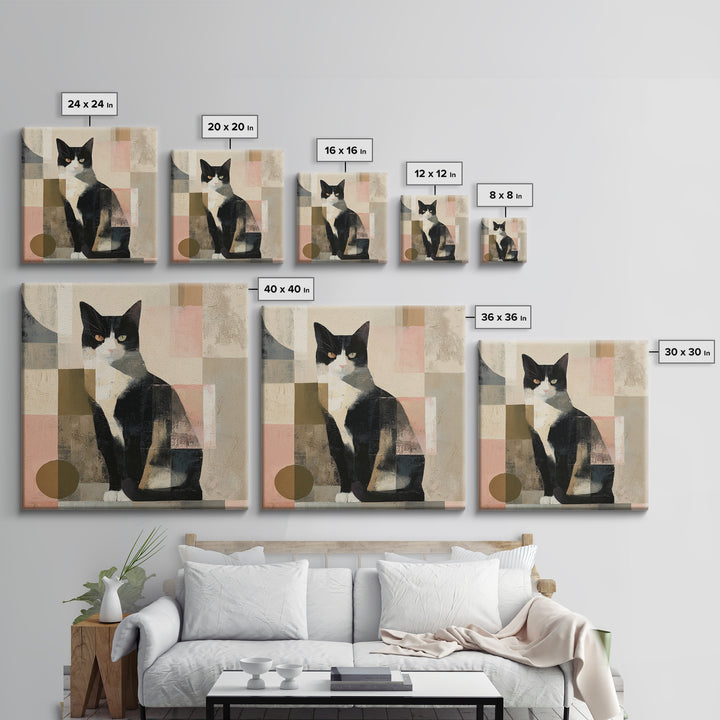 Monochrome Cat Portrait Framed Canvas Print, Monochrome Art, Original Art, Living Room Decor, Fine Art, Mono, Bird Art, MON-1x1-11