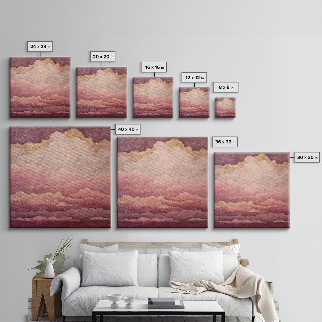 All Pink Cloudscape Framed Canvas Print, Monochrome Art, Digital Prints, Living Room Decor, Fine Art, Mono, Apartment Decor, MON-1x1-12