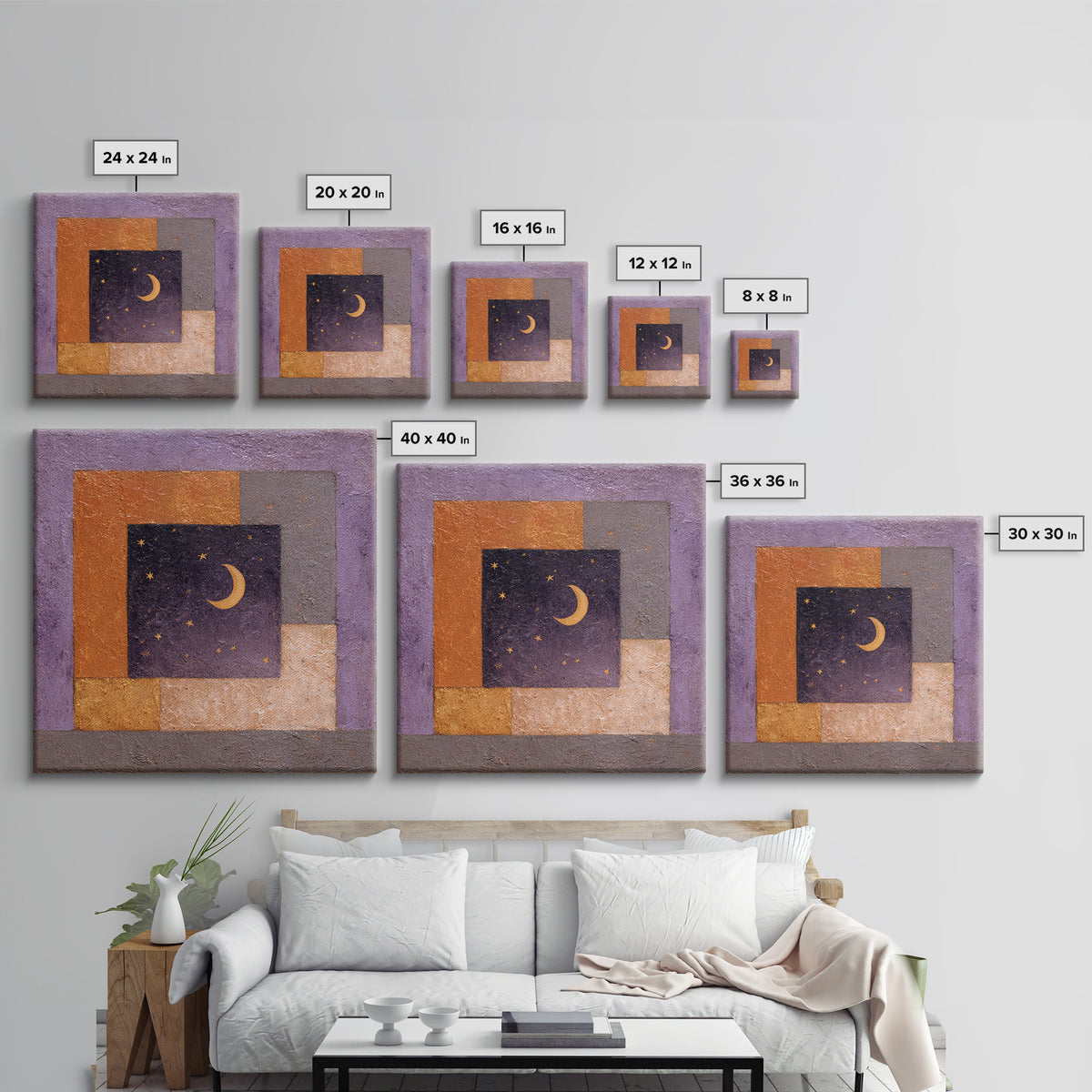 Purple Night Sky Canvas Print, Monochrome Art, Abstract Art, Living Room Decor, Oil Painting, Mono, Bedroom Wall Art, MON-1x1-15