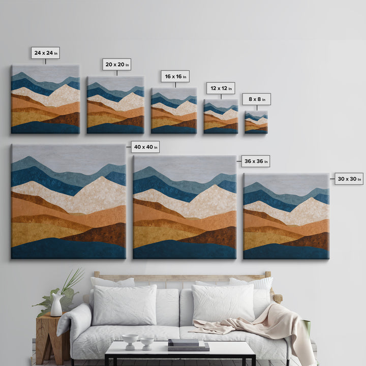 Blue Mountain Ridge Layers Framed Canvas Print, Monochrome Art, Modern Wall Art, Living Room Decor, Mono, Statement Artwork, MON-1x1-24