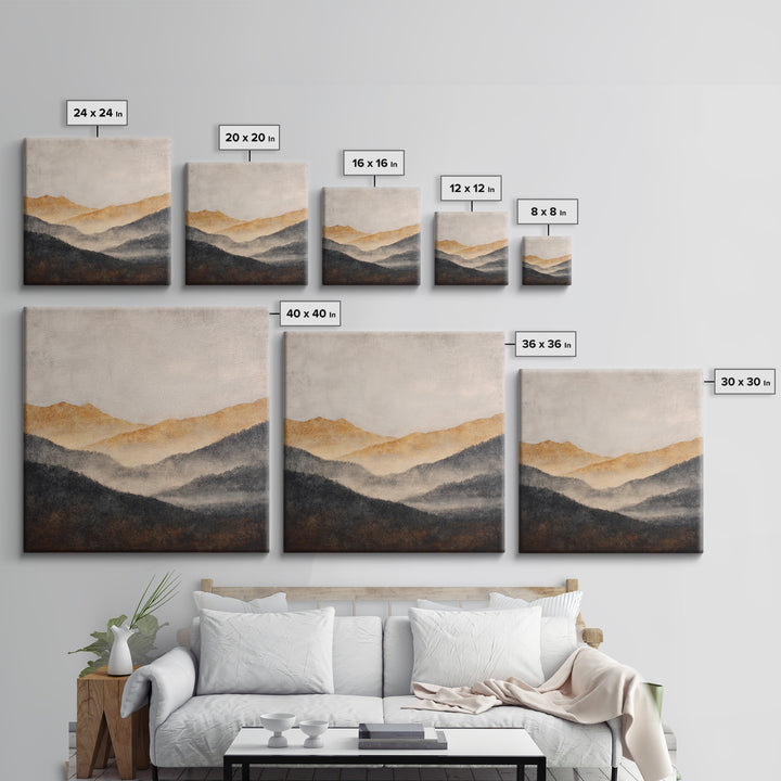 Charcoal Mountain Landscape Framed Canvas Print, Monochrome Art, Printable Wall Art, Living Room Decor, Fine Art, Mono, MON-1x1-28