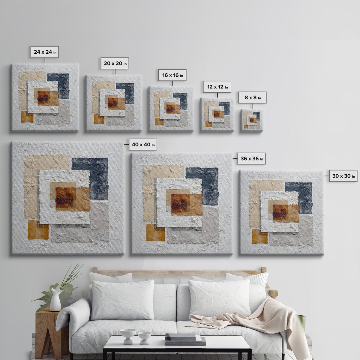 Ivory White Plaster Texture Composition Framed Canvas Print, Monochrome Art, Modern Decor, Living Room Decor, Fine Art, Mono, MON-1x1-29