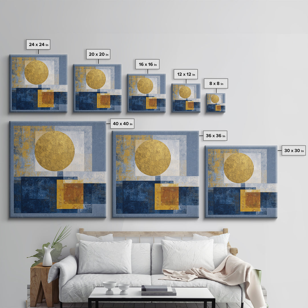 Gold Tonal Sunburst Medallion Framed Canvas Print, Monochrome Art, Wallpaper Mural, Living Room Decor, Fine Art, Mono, MON-1x1-38