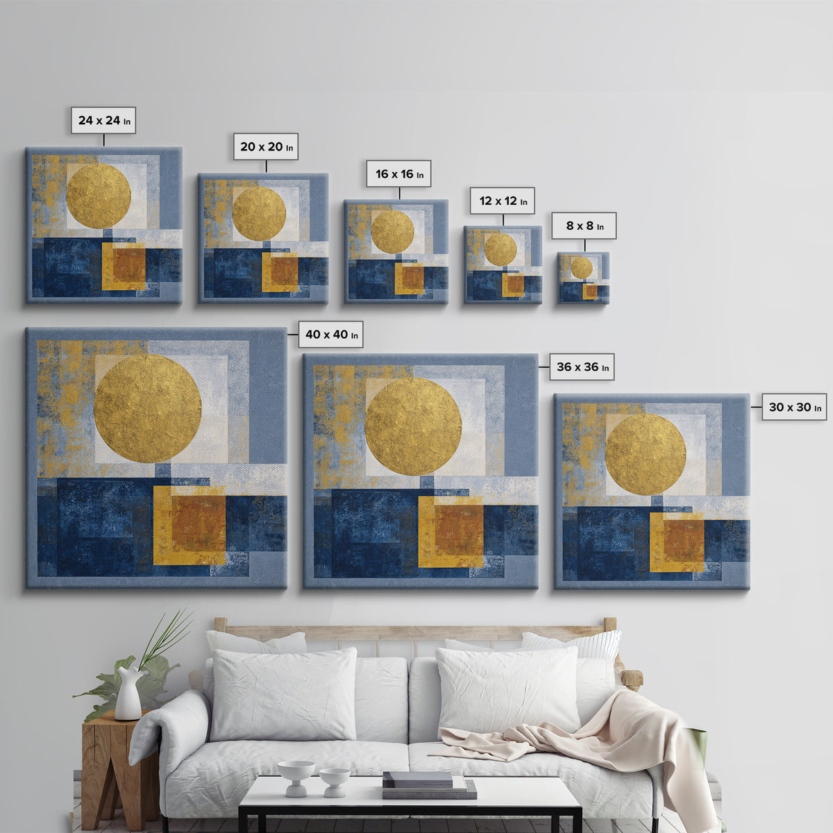 Gold Tonal Sunburst Medallion Framed Canvas Print, Monochrome Art, Wallpaper Mural, Living Room Decor, Fine Art, Mono, MON-1x1-38