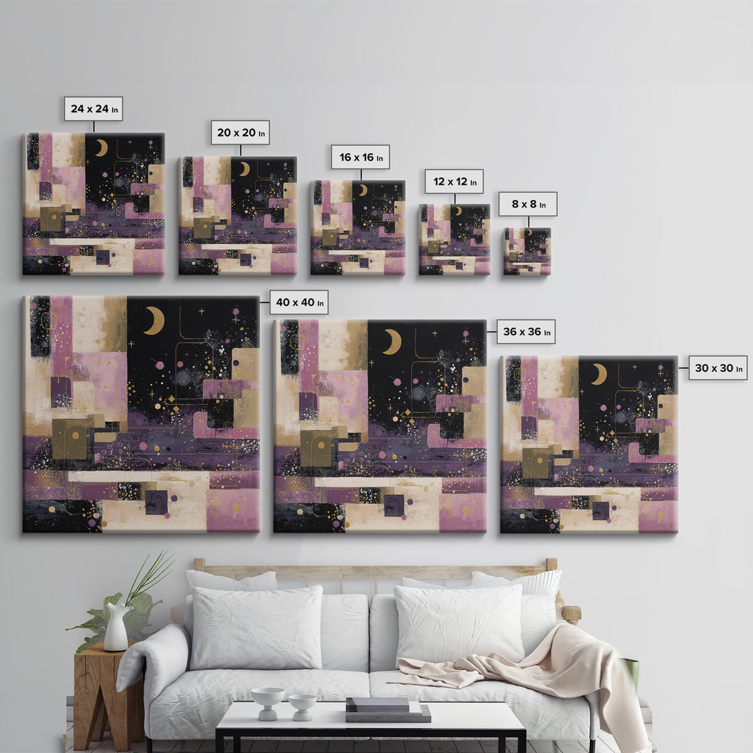 Purple Night Sky Framed Canvas Print, Monochrome Art, Living Room Decor, Fine Art, Mono, Gallery Decor, Neutral Decor, MON-1x1-39