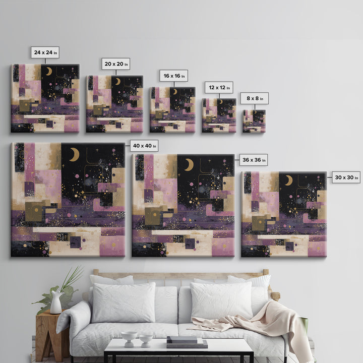 Purple Night Sky Framed Canvas Print, Monochrome Art, Living Room Decor, Fine Art, Mono, Gallery Decor, Neutral Decor, MON-1x1-39