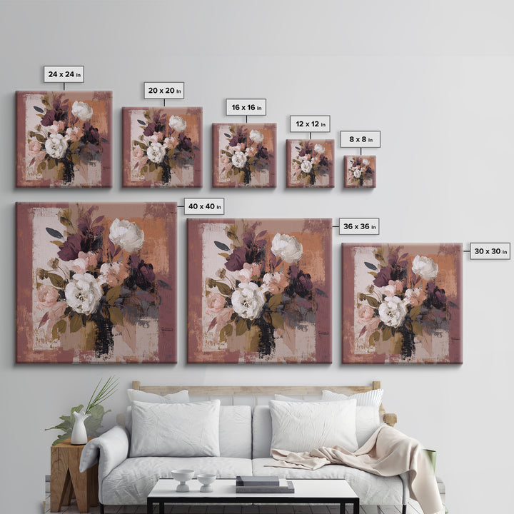 Monochrome Floral Bouquet Framed Canvas Print, Monochrome Art, Unique Wall Art, Living Room Decor, Mono, Fine Art Print, MON-1x1-42