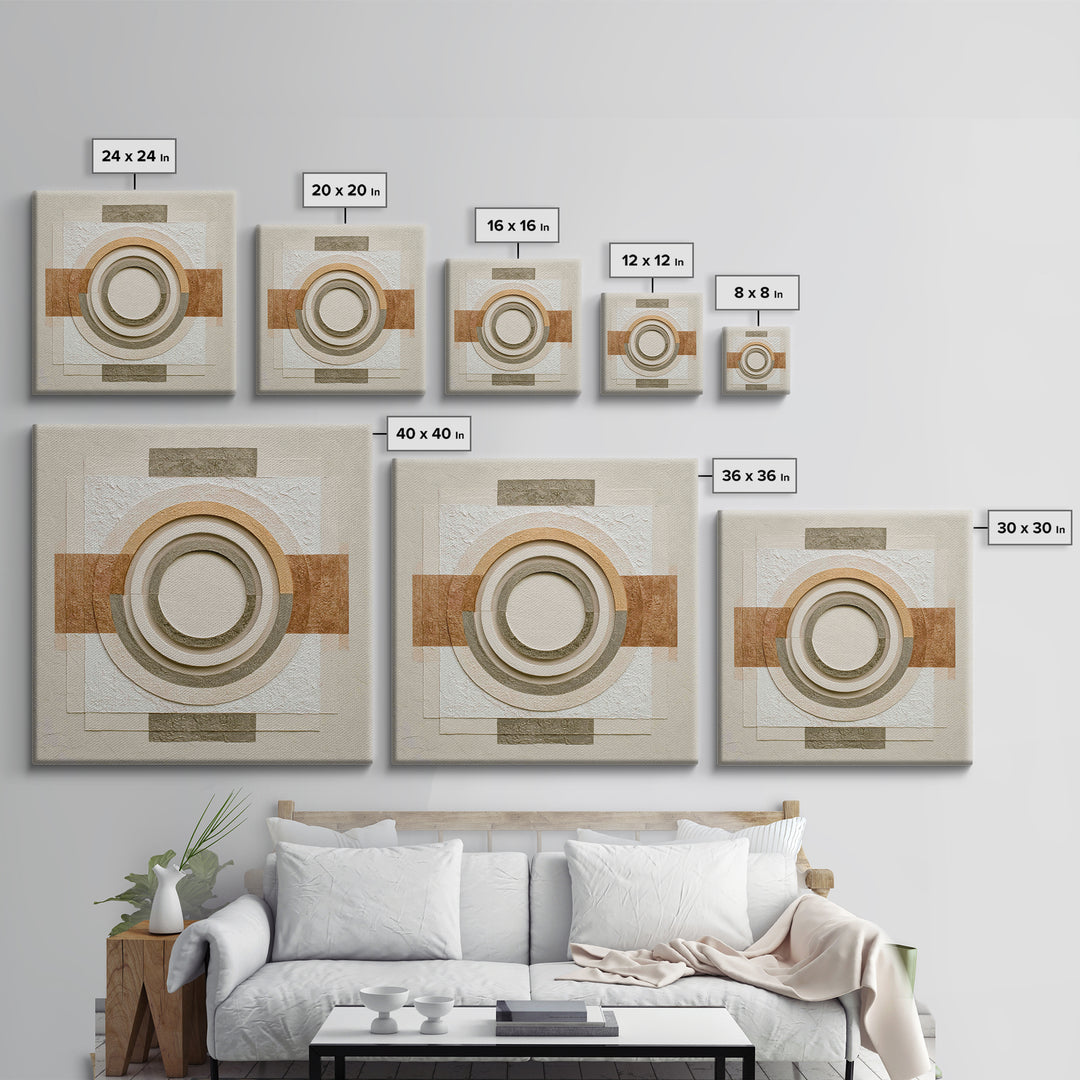 Cream on Cream Minimalist Forms Framed Canvas Print, Monochrome Art, Modern Wall Art, Living Room Decor, Fine Art, Mono, MON-1x1-46