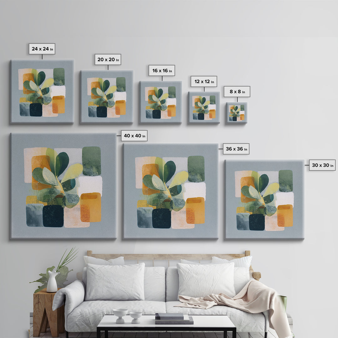 Green Botanical Study Framed Canvas Print, Monochrome Art, Wallpaper Mural, Living Room Decor, Watercolor Art, Mono, MON-1x1-51