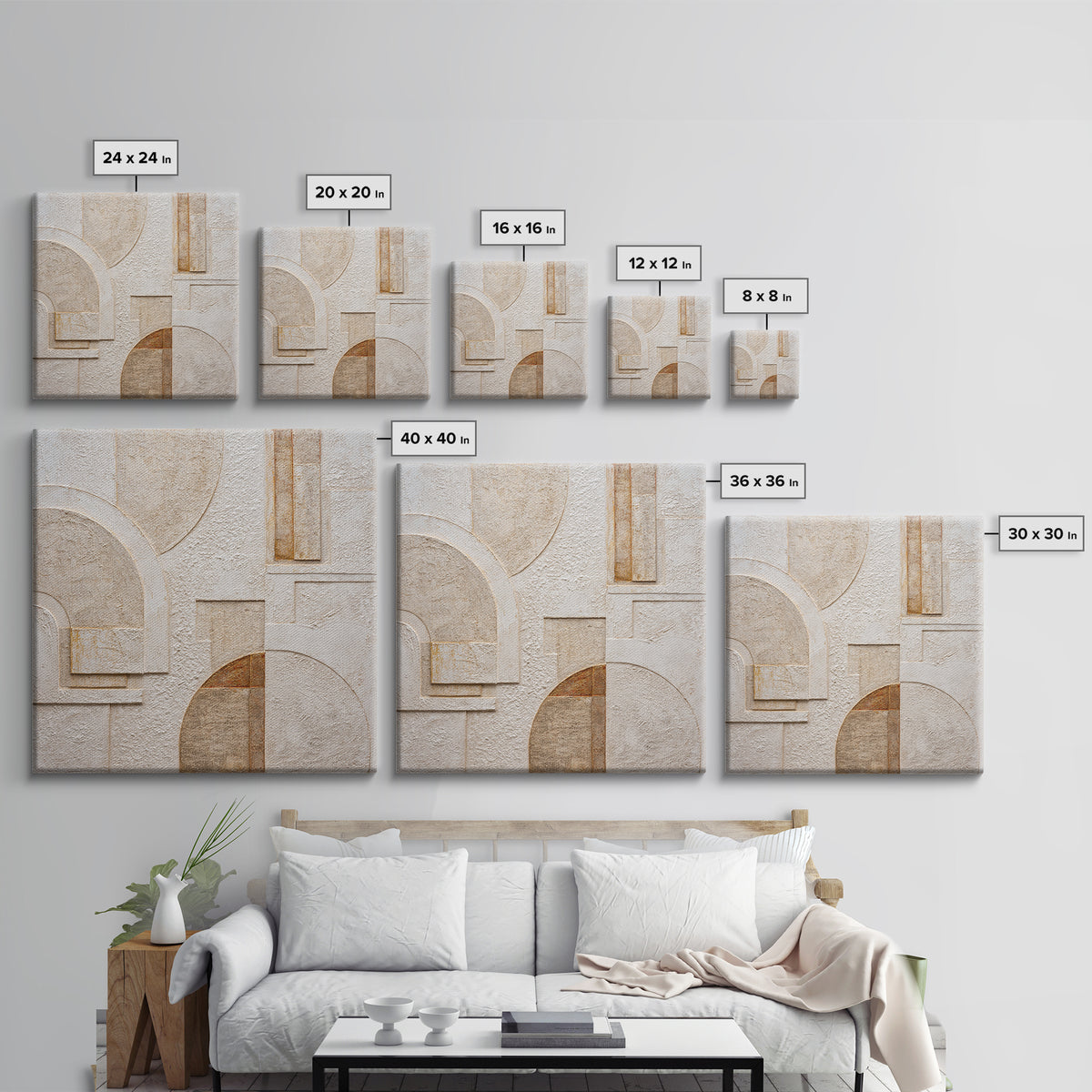Ivory White Plaster Texture Composition Framed Canvas Print, Monochrome Art, Modern Decor, Living Room Decor, Fine Art, Mono, MON-1x1-53