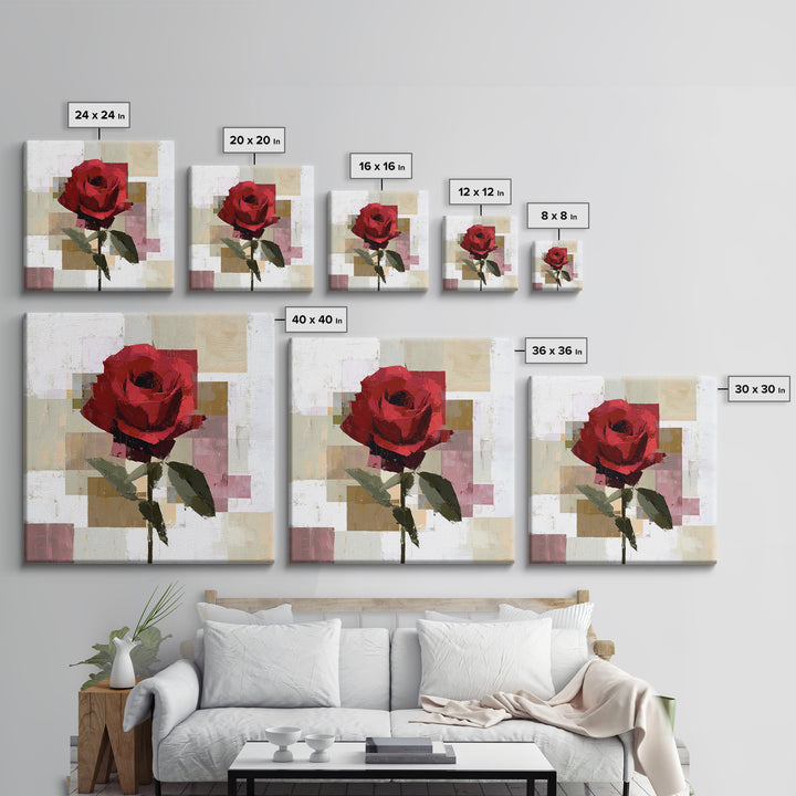 Single Red Rose Rendered Only Canvas Print, Monochrome Art, Modern Art, Living Room Decor, Watercolor Art, Mono, MON-1x1-55