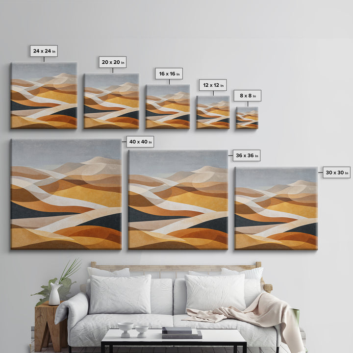 Warm Brown Desert Landscape Framed Canvas Print, Monochrome Art, Fine Art Print, Living Room Decor, Mono, Digital Prints, MON-1x1-57