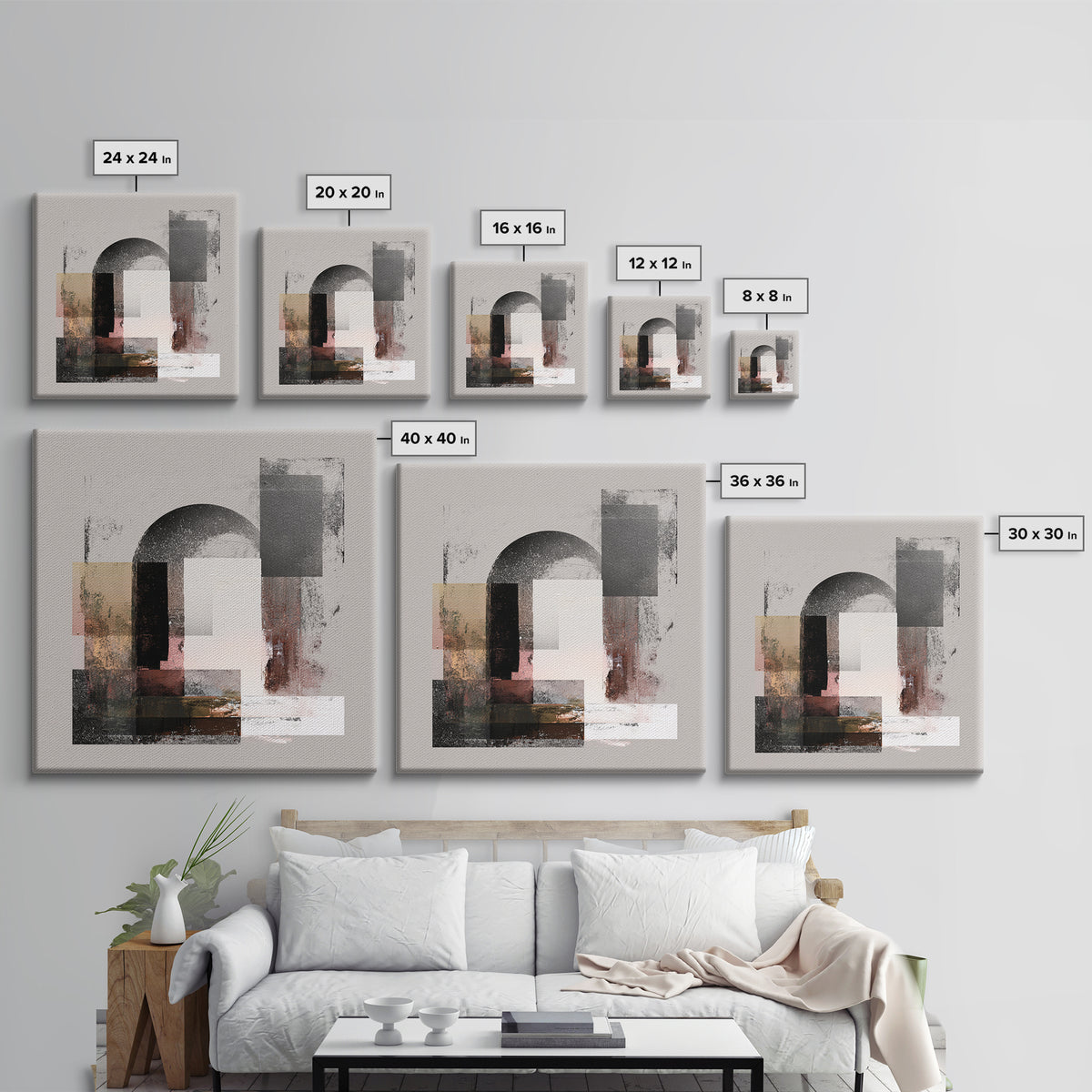 Gray Architectural Arch and Shadow Study Framed Canvas Print, Monochrome Art, Abstract Painting, Living Room Decor, MON-1x1-58