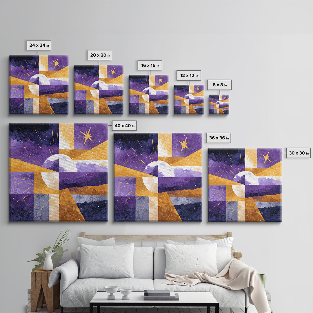 Purple Night Sky Framed Canvas Print, Monochrome Art, Minimalist Wall Art, Living Room Decor, Fine Art, Mono, Minimalist Decor, MON-1x1-63