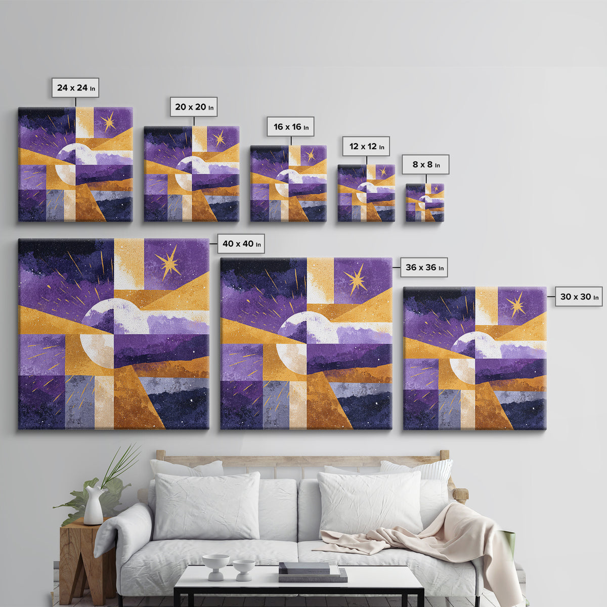 Purple Night Sky Framed Canvas Print, Monochrome Art, Minimalist Wall Art, Living Room Decor, Fine Art, Mono, Minimalist Decor, MON-1x1-63