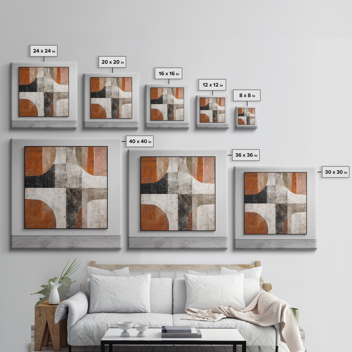 Burnt Orange Canyon Abstraction Framed Canvas Print, Monochrome Art, Printable Art, Living Room Decor, Fine Art, Mono, MON-1x1-64