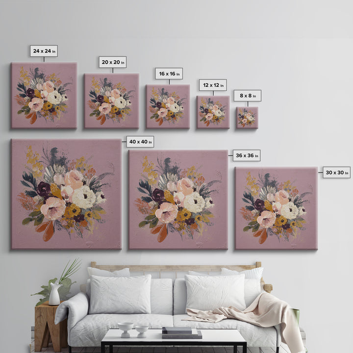 Monochrome Floral Bouquet Framed Canvas Print, Monochrome Art, Unique Wall Art, Living Room Decor, Mono, Fine Art Print, MON-1x1-66