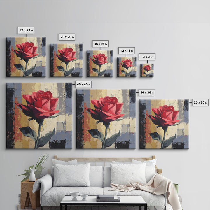 Single Red Rose Rendered Only Framed Canvas Print, Monochrome Art, Large Wall Art, Living Room Decor, Fine Art, Mono, MON-1x1-7