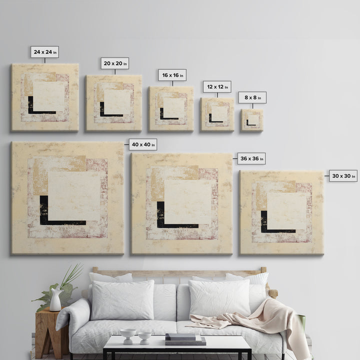Cream on Cream Minimalist Forms Framed Canvas Print, Monochrome Art, Modern Wall Art, Living Room Decor, Fine Art, Mono, MON-1x1-70