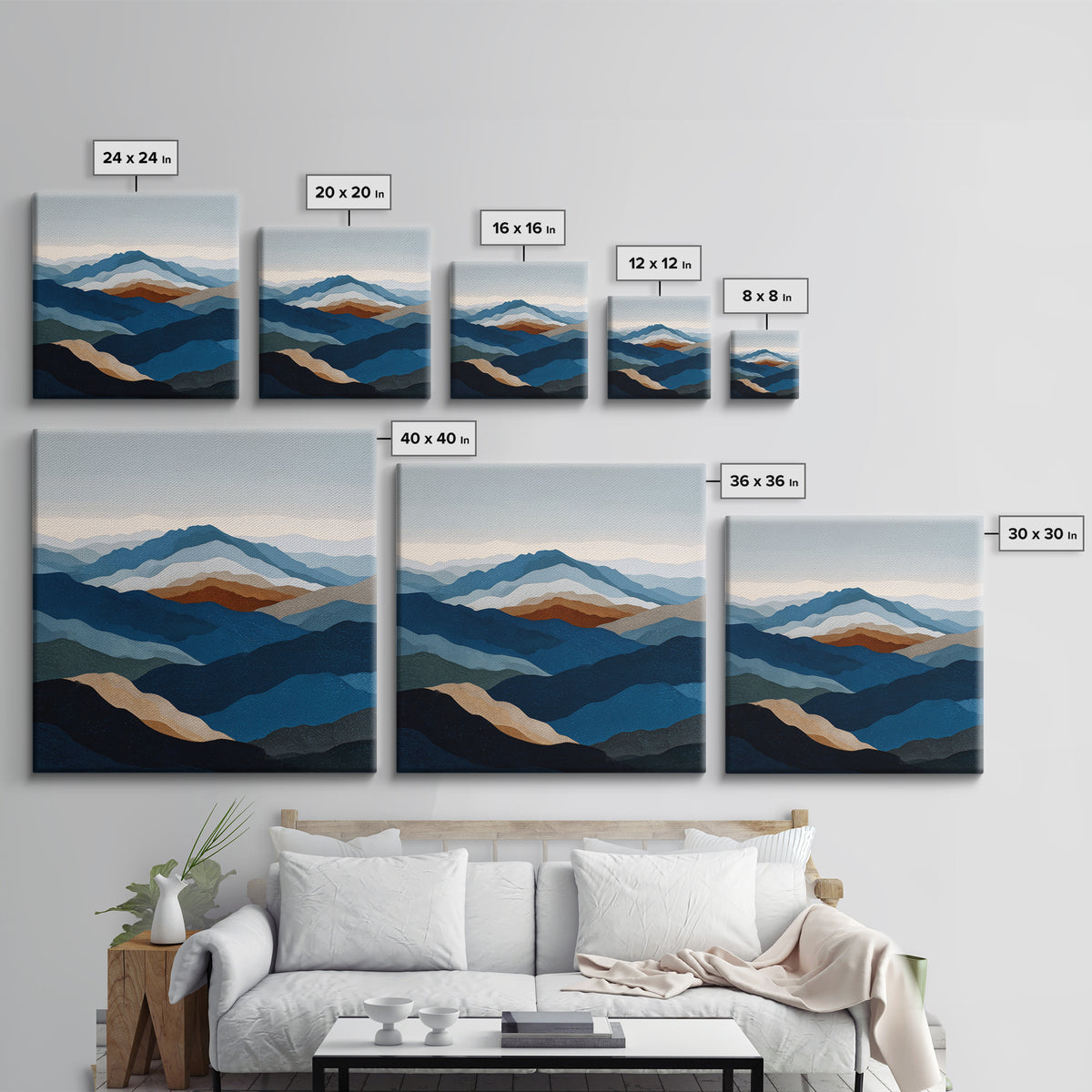 Blue Mountain Ridge Layers Framed Canvas Print, Monochrome Art, Bedroom Wall Art, Living Room Decor, Mono, Luxury Decor, MON-1x1-72