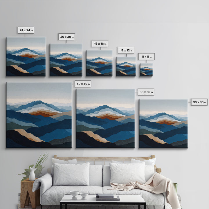 Blue Mountain Ridge Layers Framed Canvas Print, Monochrome Art, Bedroom Wall Art, Living Room Decor, Mono, Luxury Decor, MON-1x1-72