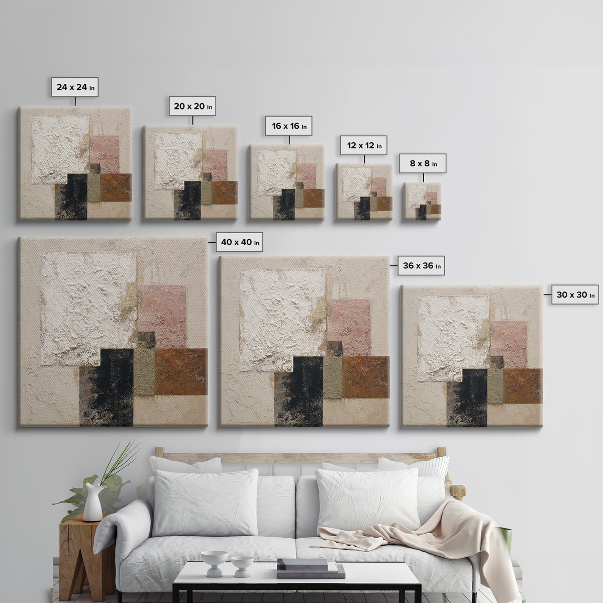 Ivory White Plaster Texture Composition Canvas Print, Monochrome Art, Room Decor, Living Room Decor, Mono, Mid Century Modern, MON-1x1-77