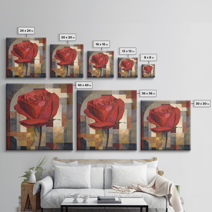 Single Red Rose Rendered Only Framed Canvas Print, Monochrome Art, Modern Decor, Living Room Decor, Oil Painting, Mono, MON-1x1-79