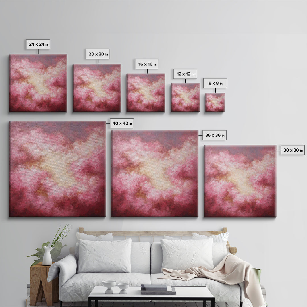 All Pink Cloudscape Framed Canvas Print, Monochrome Art, Abstract Painting, Living Room Decor, Abstract Art, Mono, Luxury Decor, MON-1x1-84
