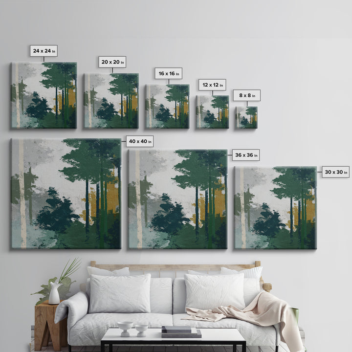 Deep Green Forest Silhouette Study Canvas Print, Monochrome Art, Statement Artwork, Living Room Decor, Oil Painting, Mono, MON-1x1-85