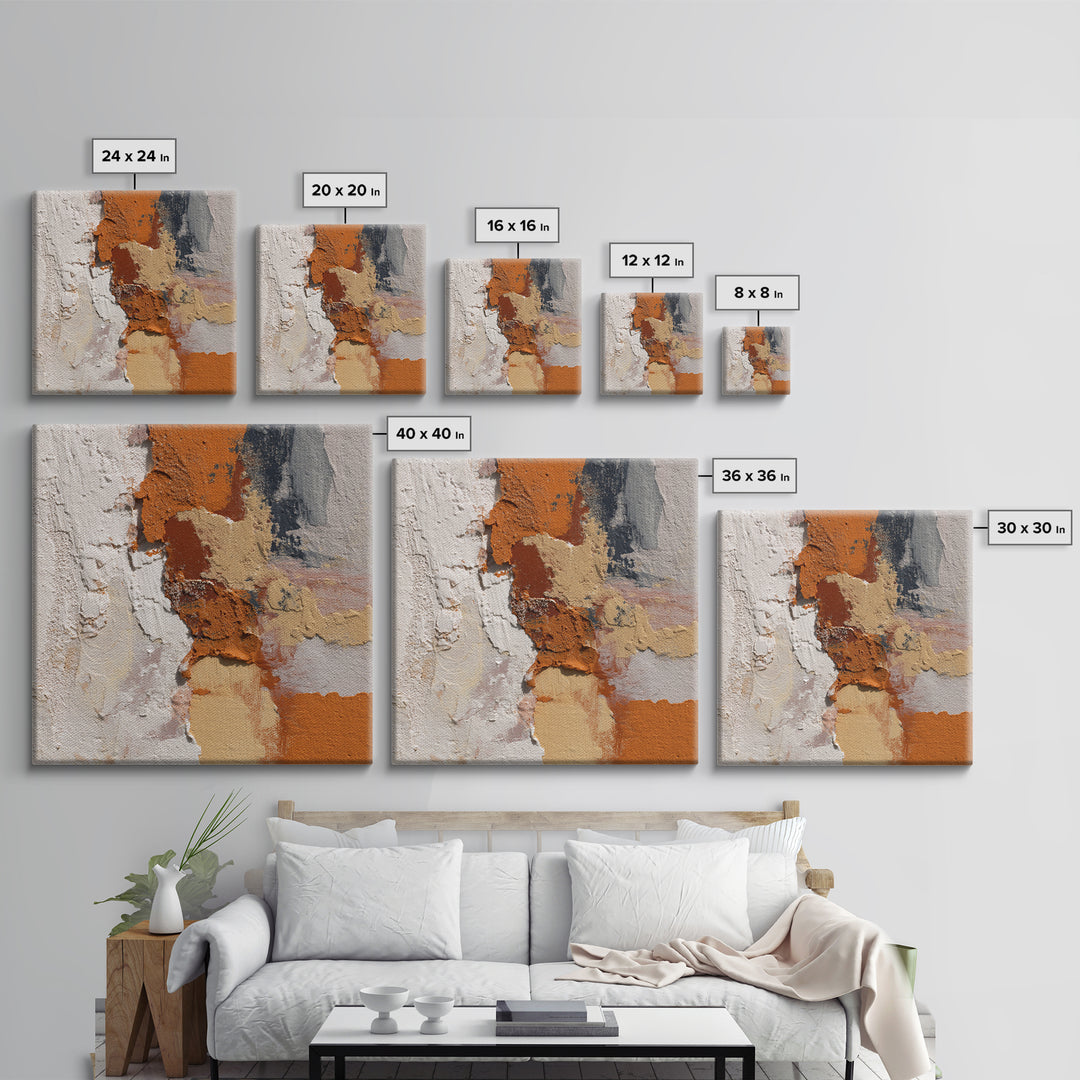 Burnt Orange Canyon Abstraction Framed Canvas Print, Monochrome Art, Textured Painting, Living Room Decor, Oil Painting, Mono, MON-1x1-88