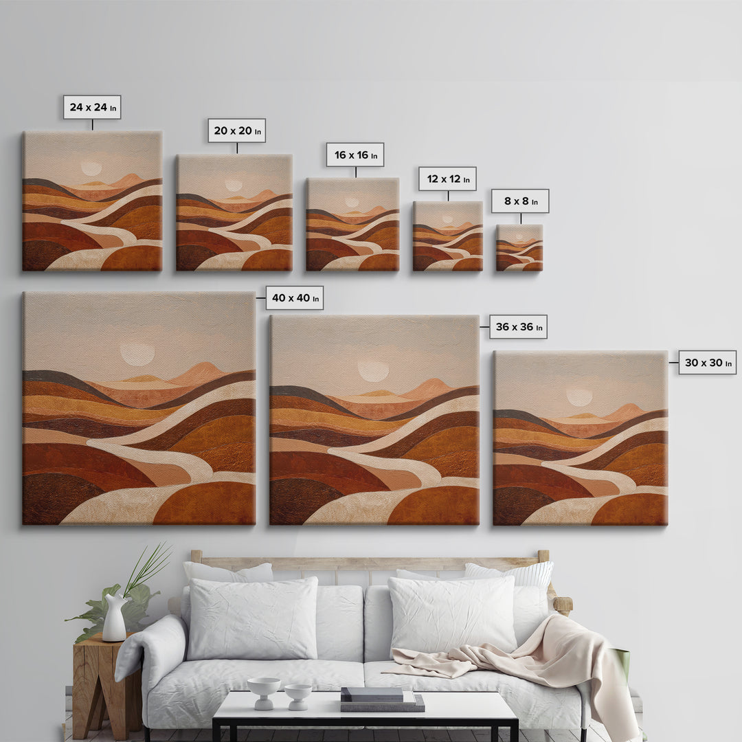 Warm Brown Desert Landscape Canvas Print, Monochrome Art, Moody Wall Art, Living Room Decor, Watercolor Art, Mono, MON-1x1-9