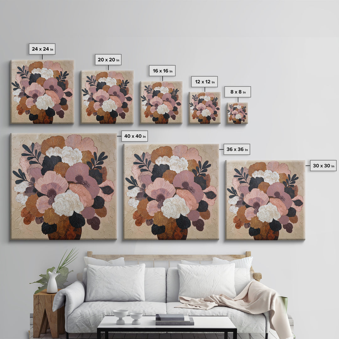 Monochrome Floral Bouquet Canvas Print, Monochrome Art, Modern Art, Living Room Decor, Oil Painting, Mono, Textured Painting, MON-1x1-90